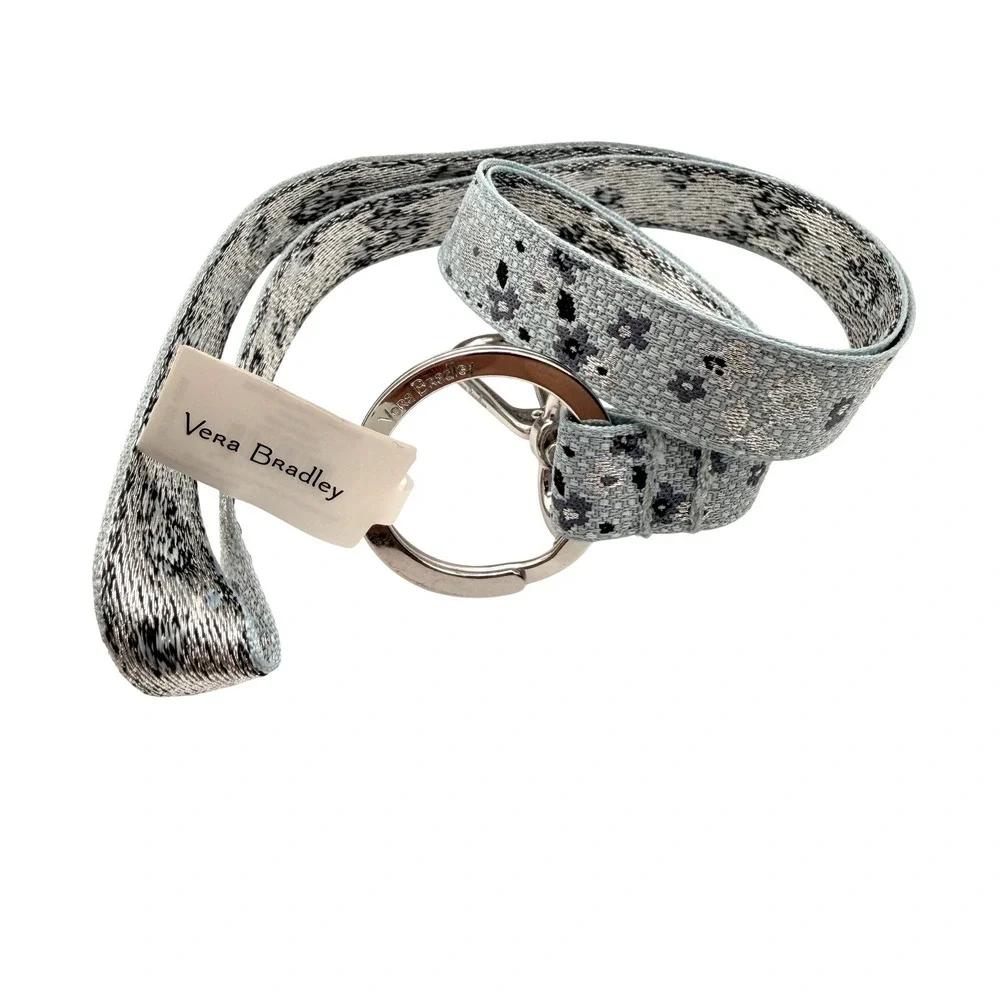 Vera Bradley Floating Ditsy Lanyard Blue Silver Floral Metallic Jacquard Travel